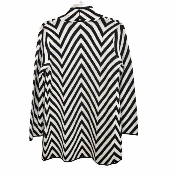 Kasper Open Cardigan Black & Cream Striped Wool Blend Size Small - Picture 2 of 3